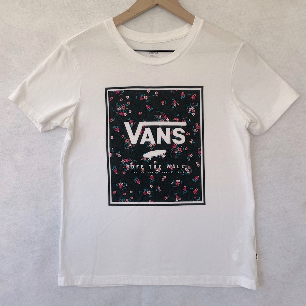 Van’s Logo Floral Short Sleeve Tee White Women’s Small
